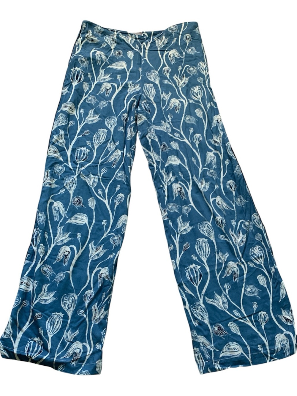 Blue Floral Wide-Leg Jeans with Botanical Print